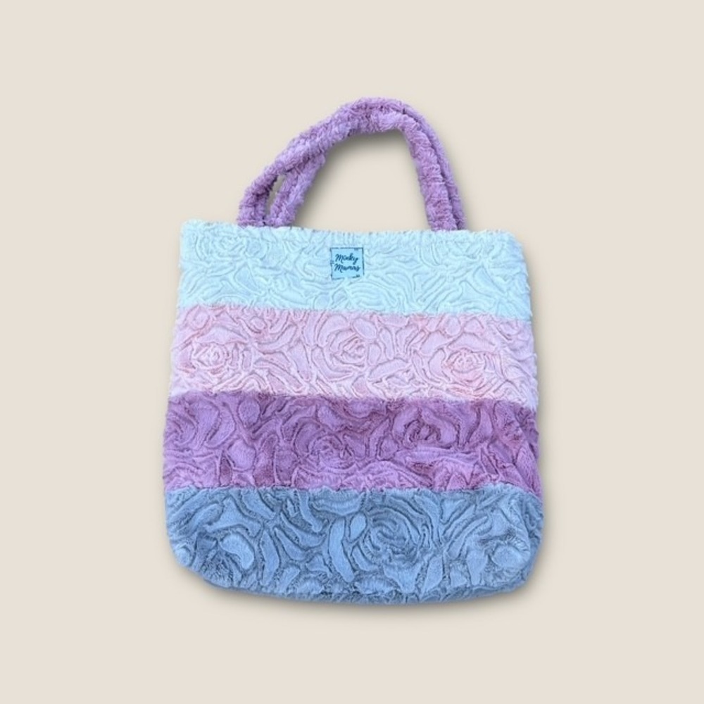 Minky Mamas Soft Tote Bag Reversible Pink Rose Gray Rose Plush Minky Fabric